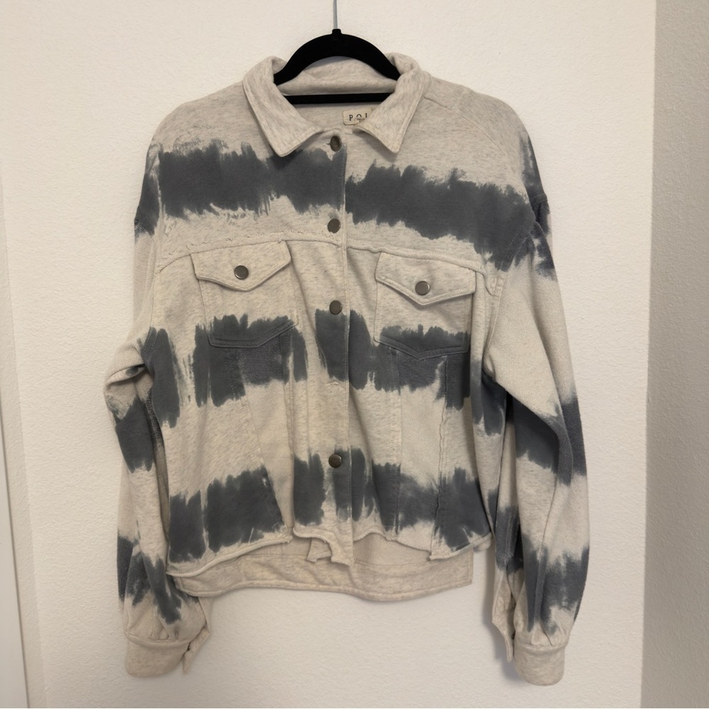 POL Tie Dye Overshirt Shacket Size Medium Women’s Buttoned Cotton Blend Oversize